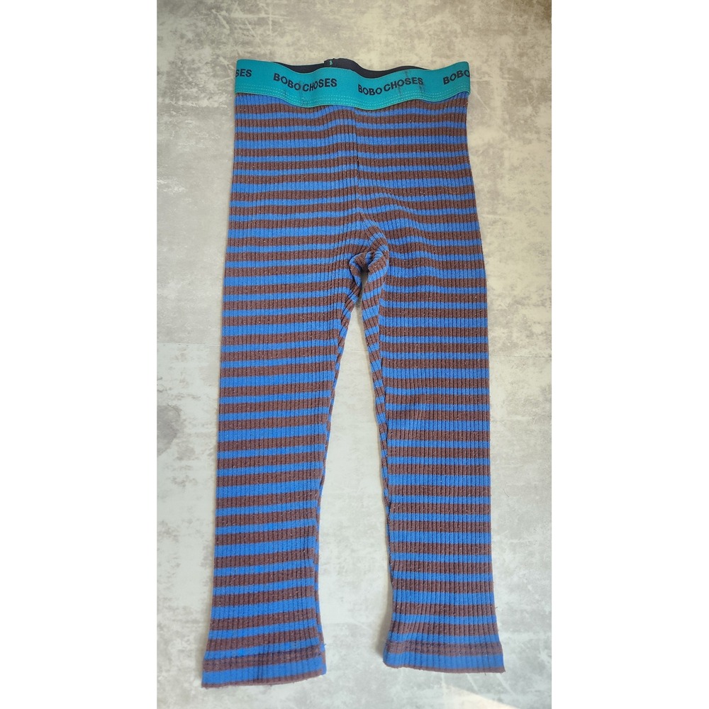 Bobo Choses Leggings Toddler 2-3Y Blue Brown Striped Pre-owned Rib Knit Logo